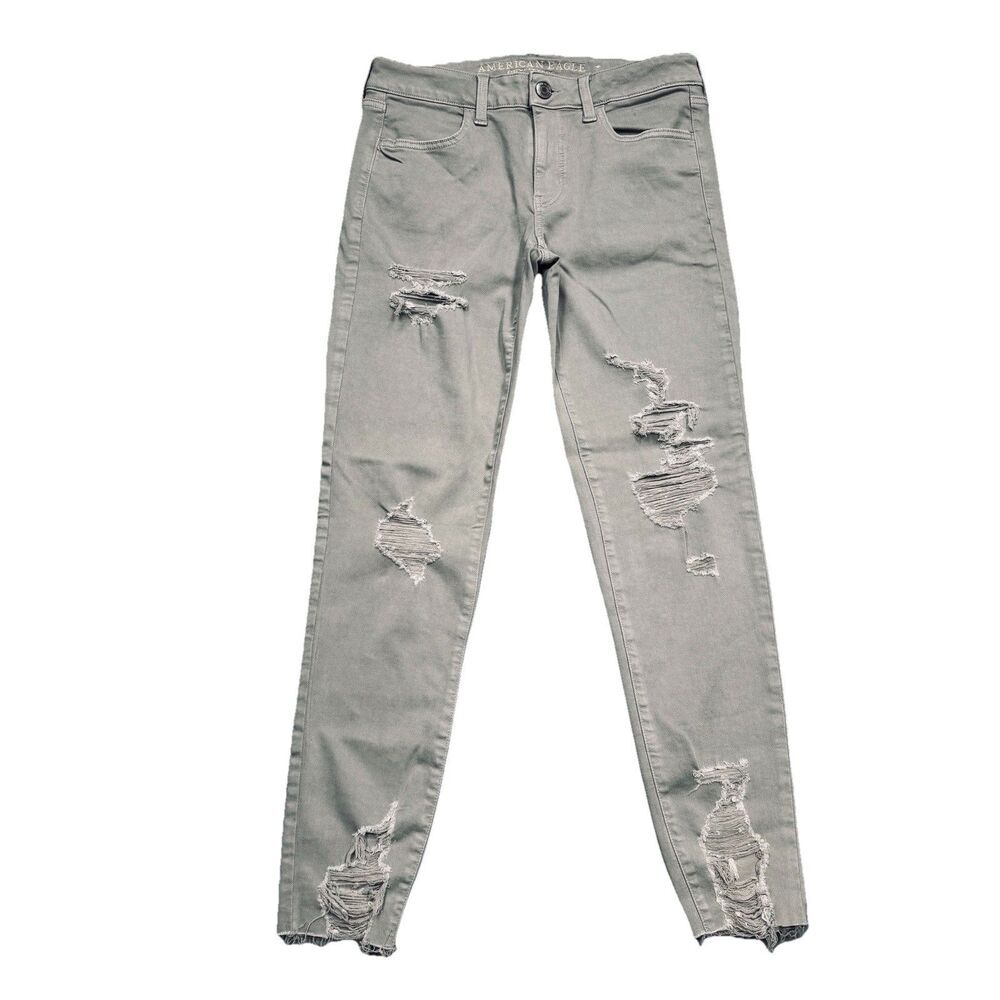 American Eagle Jegging Jeans 8 (29x27) Gray Distressed Super Stretch X Womens